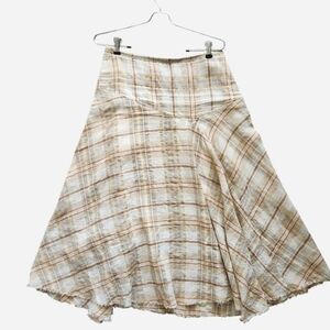 Vintage Margaret O'Leary Plaid Linen Midi Skirt Size Small